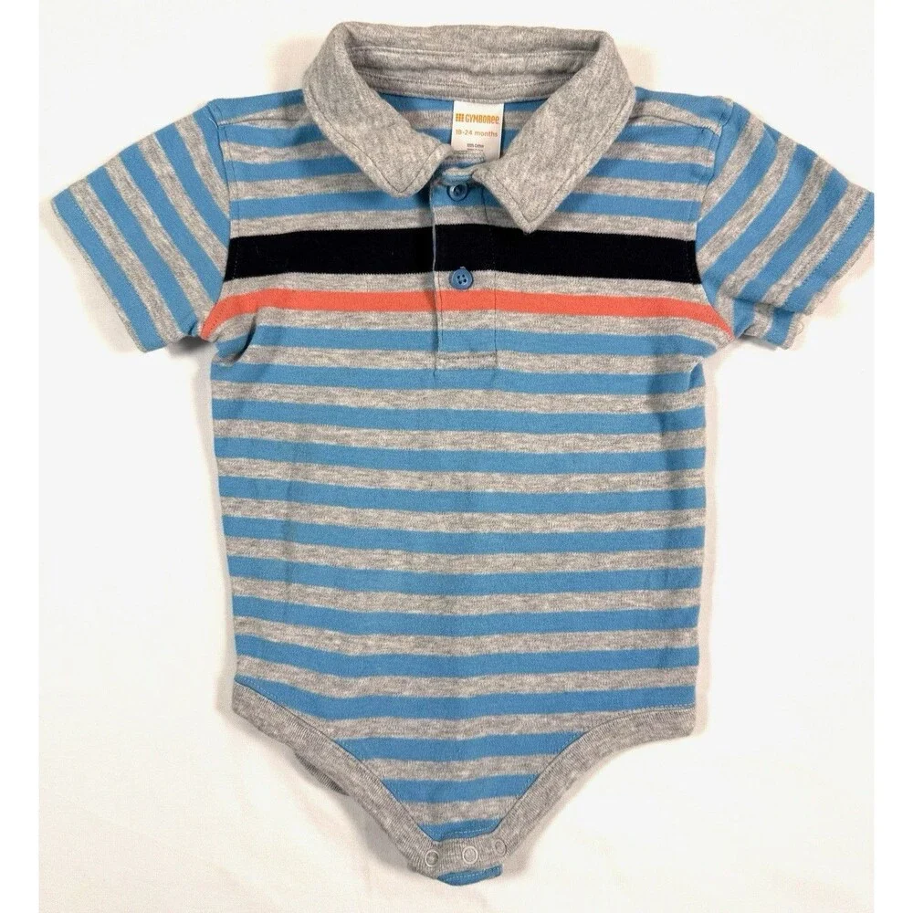 GYMBOREE Baby Boys Striped Polo Bodysuit 18-24 Months Blue‎ Gray
